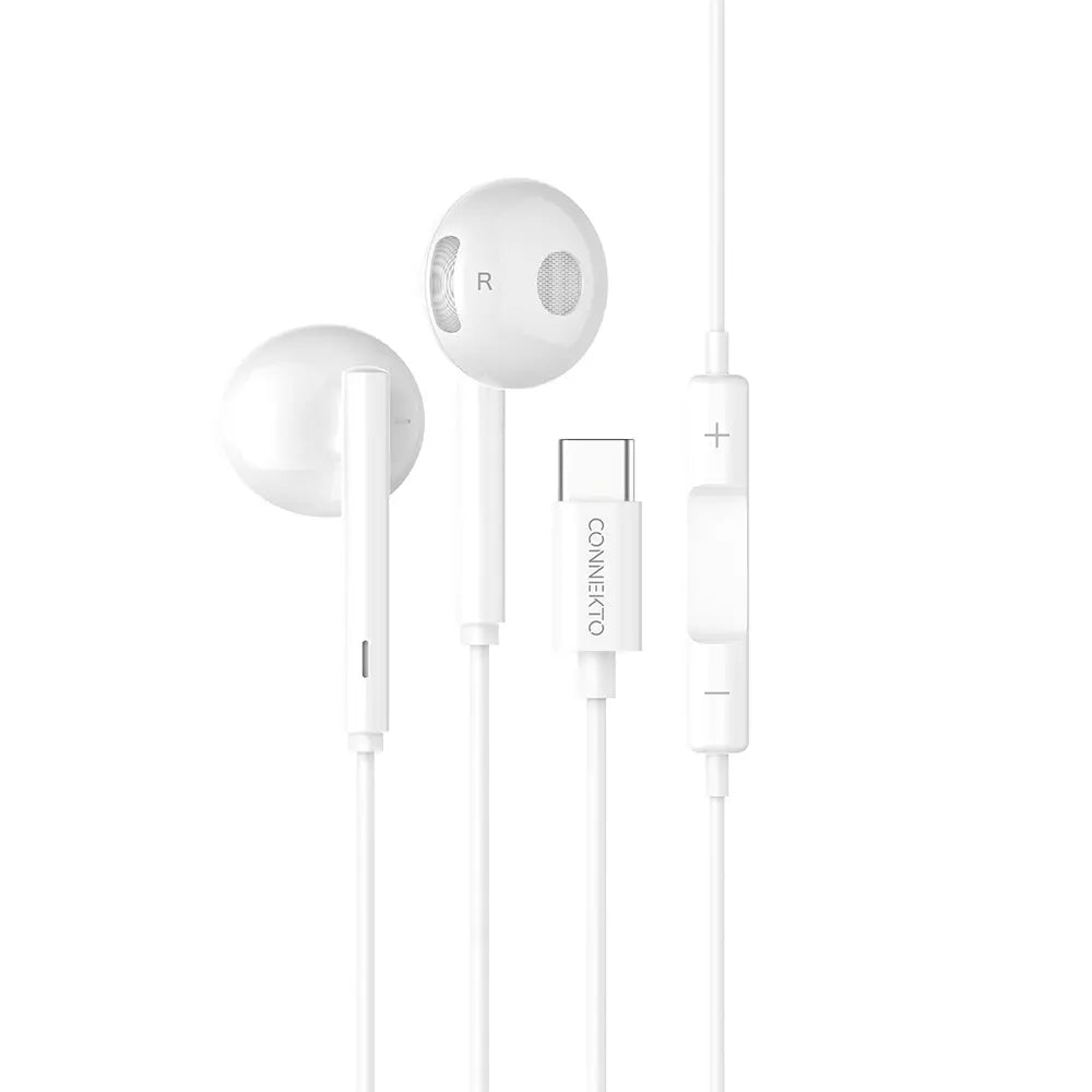 אוזניות חוטיות USB-C עם מיקרופון מובנה, צליל סראונד איכותי, כפתור שליטה, אורך 1.2 מטר