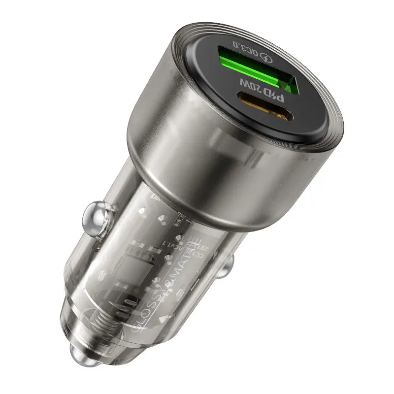 ראש מטען מהיר לרכב, 2 יציאות (USB-C+USB-A), עיצוב שקוף