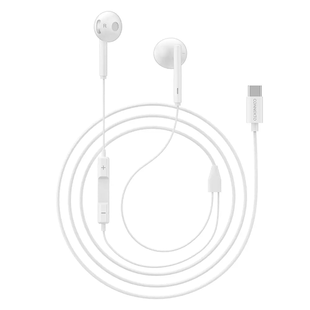 אוזניות חוטיות USB-C עם מיקרופון מובנה, צליל סראונד איכותי, כפתור שליטה, אורך 1.2 מטר