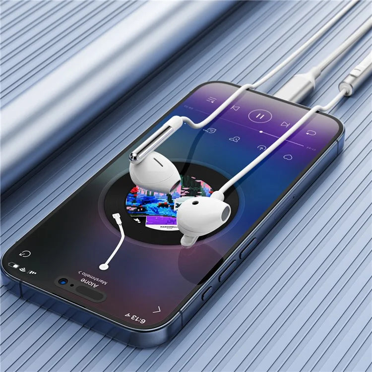 אוזניות חוטיות USB-C עם מיקרופון איכותי, כפתורי שליטה, אורך 1.2 מטר, לבן