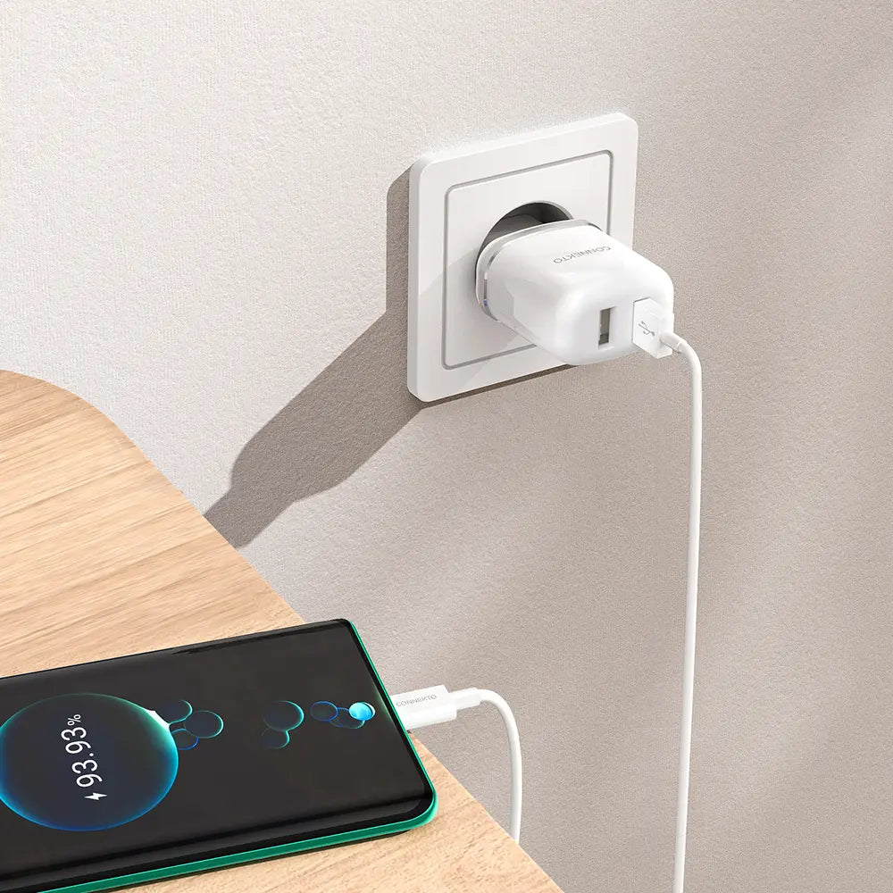 סט טעינה הכולל ראש מטען מהיר 2 יציאות USB-A וכבל USB-A ל-USB-C