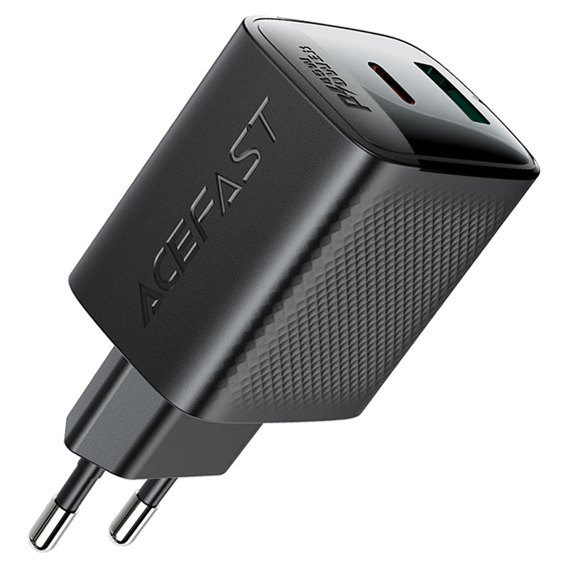 ראש מטען מהיר USB-A + USB-C טעינת PD45W מהירה, שחור