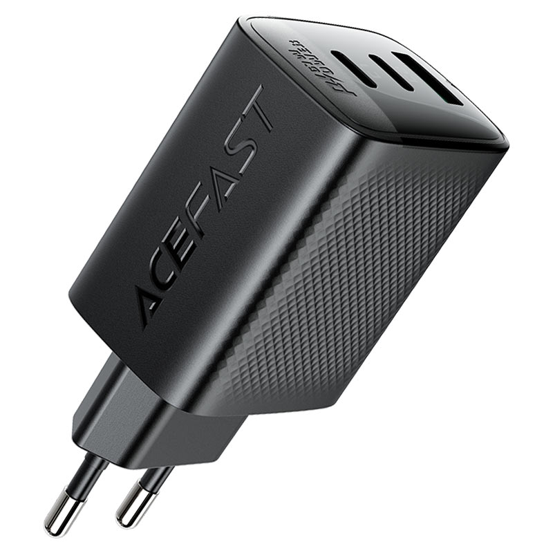 ראש מטען מהיר בעל 2 יציאות USB-C ויציאת USB-A, טעינה מהירה PD45W, שחור