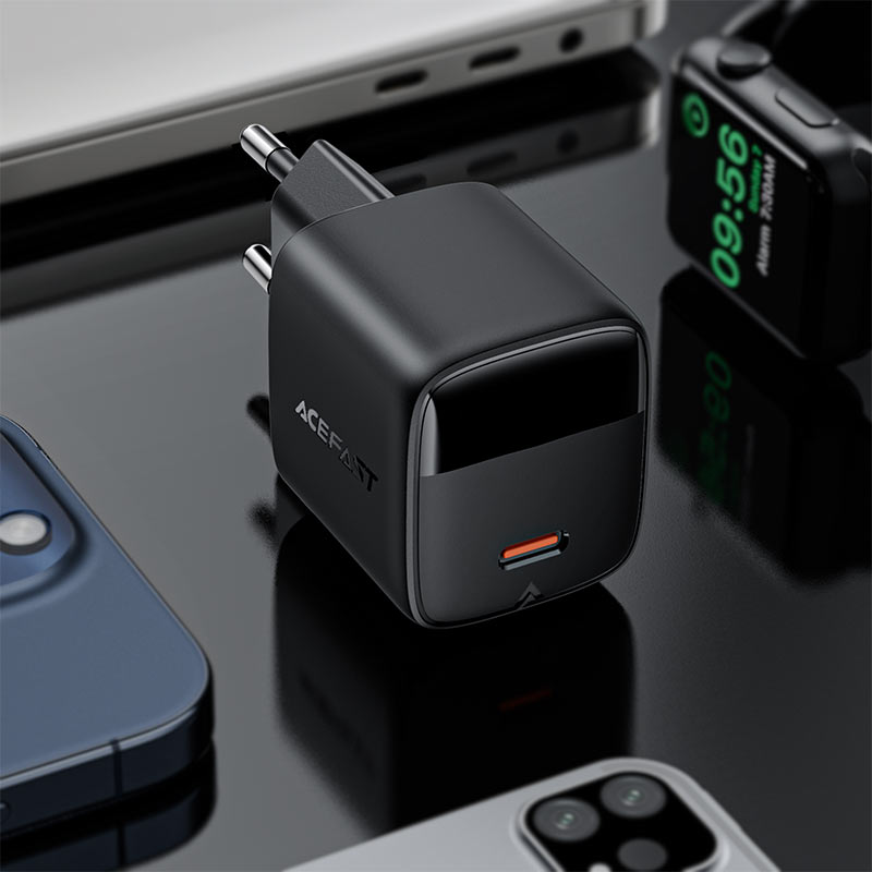סט טעינה הכולל ראש מטען מהיר USB-C וכבל USB-C ל-USB-C, טעינת PD30W מהירה, שחור
