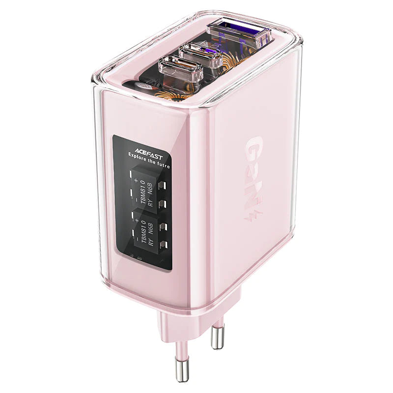 מטען קיר לטלפון, טעינה מהירה 2 כניסות USB-C וכניסת USB-A, ורוד