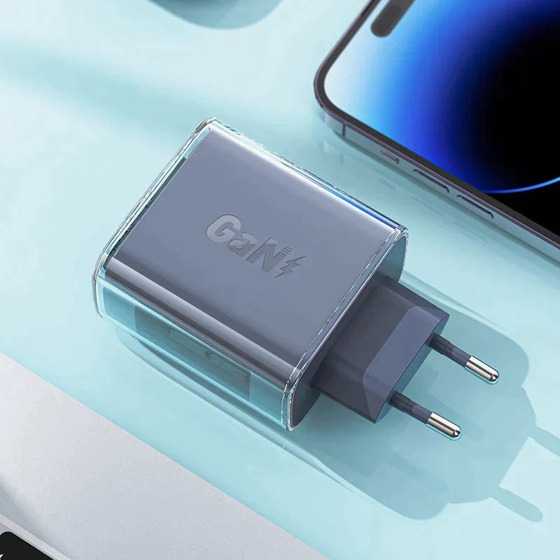 מטען קיר לטלפון, טעינה מהירה 2 כניסות USB-C וכניסת USB-A, סגול