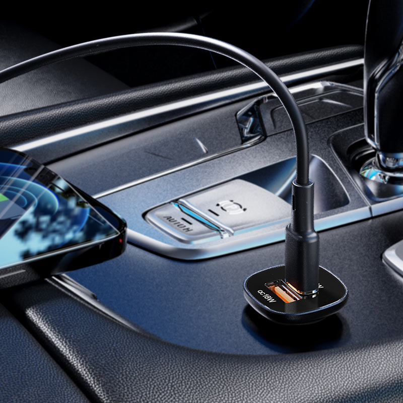 סט מטען מהיר לרכב הכולל ראש טעינה USB-C + USB-A וכבל טעינה USB-C ל-USB-C