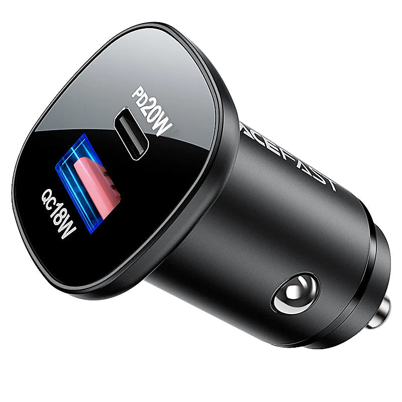 סט מטען מהיר לרכב הכולל ראש טעינה USB-C + USB-A וכבל טעינה USB-C ל-USB-C