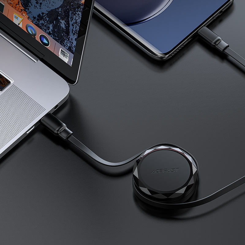 כבל סנכרון וטעינה מהירה USB-C ל-USB-C נשלף, אורך 0.8 מטר
