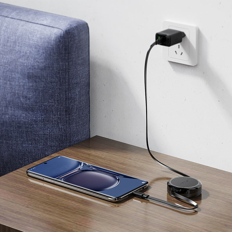כבל סנכרון וטעינה מהירה USB-C ל-USB-C נשלף, אורך 0.8 מטר