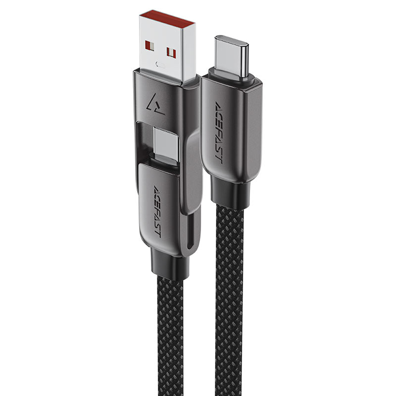 כבל סנכרון וטעינה קצר USB-A ו-USB-C ל-USB-C, עיצוב מתקפל מהפכני, תומך טעינה מהירה, 0.2 מטר
