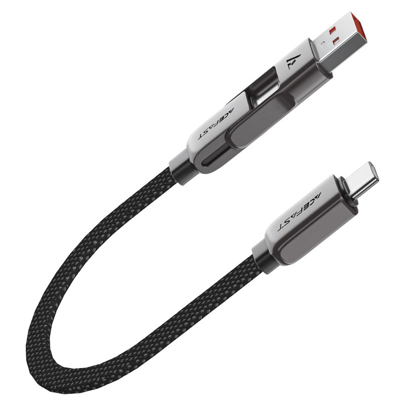 כבל סנכרון וטעינה קצר USB-A ו-USB-C ל-USB-C, עיצוב מתקפל מהפכני, תומך טעינה מהירה, 0.2 מטר