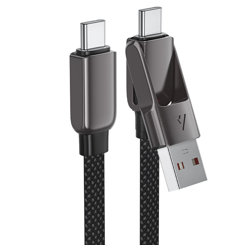 כבל סנכרון וטעינה קצר USB-A ו-USB-C ל-USB-C, עיצוב מתקפל מהפכני, תומך טעינה מהירה, 0.2 מטר