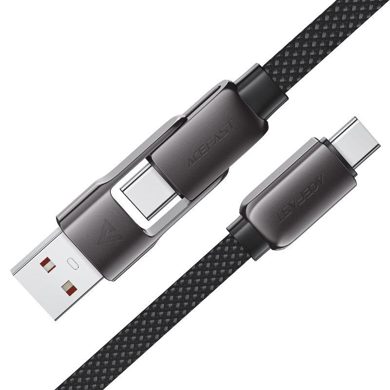 כבל סנכרון וטעינה קצר USB-A ו-USB-C ל-USB-C, עיצוב מתקפל מהפכני, תומך טעינה מהירה, 0.2 מטר