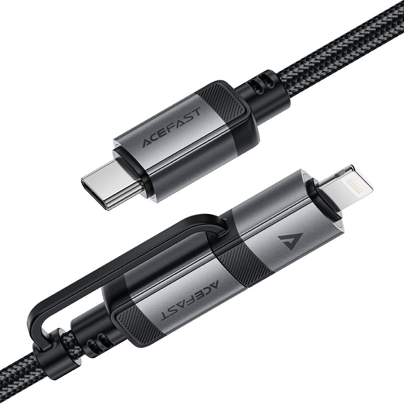 כבל סנכרון וטעינה איכותי USB-C ל-USB-C עם מתאם Lightning מובנה, קלוע
