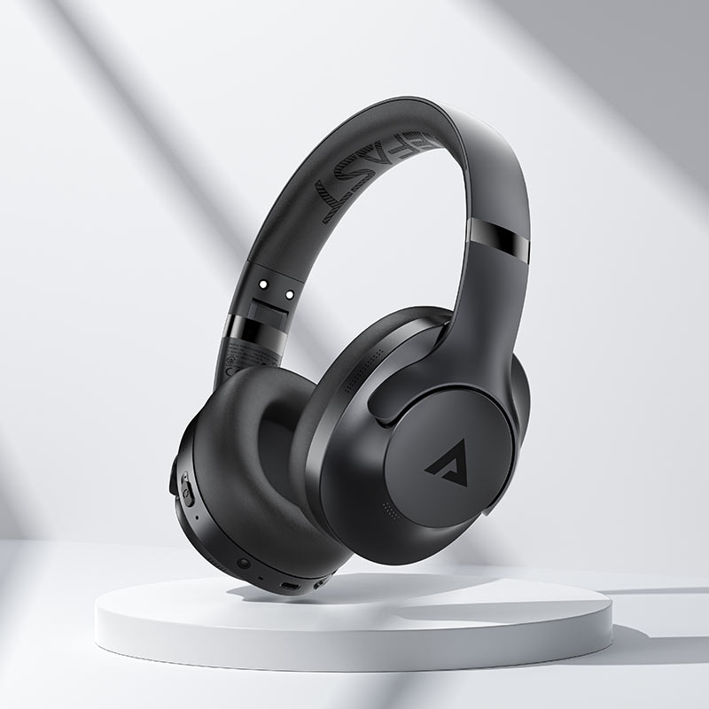 אוזניות אלחוטיות Bluetooth עם סינון רעשים אקטיבי, חיי סוללה ארוכים, מתקפלות, שחור