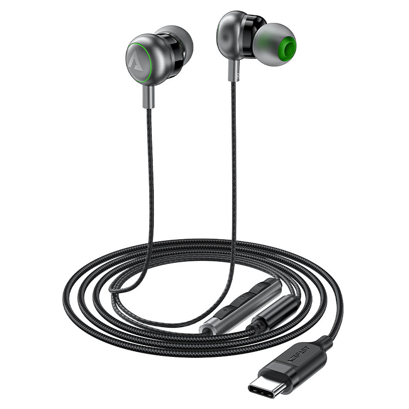 אוזניות חוטיות USB-C עם מיקרופון HD מובנה, שלט מובנה, עיצוב ארגונומי