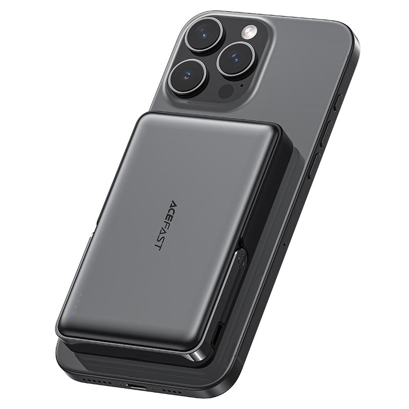 מטען נייד (סוללת גיבוי) 10000mAh לטעינה אלחוטית מגנטית מהירה PD22.5W, סטנד מובנה