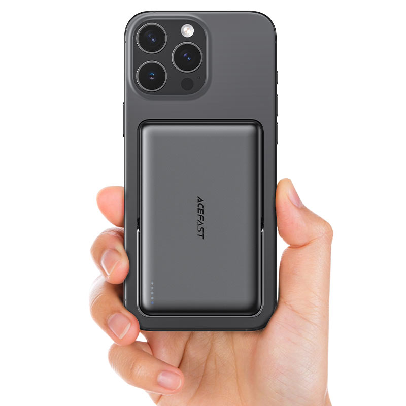 מטען נייד (סוללת גיבוי) 10000mAh לטעינה אלחוטית מגנטית מהירה PD22.5W, סטנד מובנה