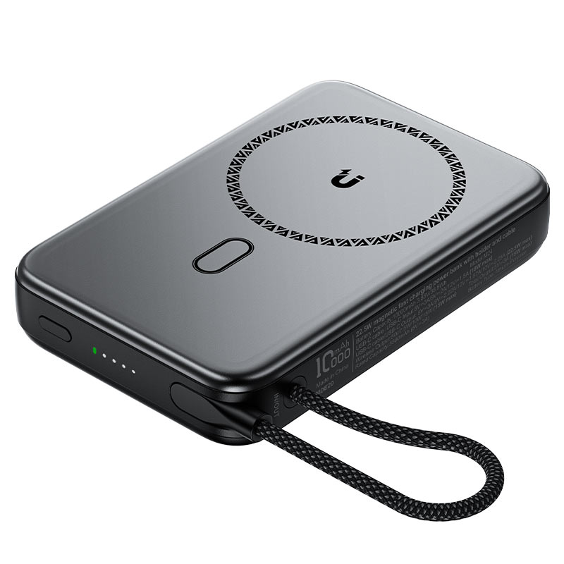 מטען נייד מגנטי (סוללת גיבוי) 10000mAh לטעינה אלחוטית מהירה 22.5W, אפור מטאלי