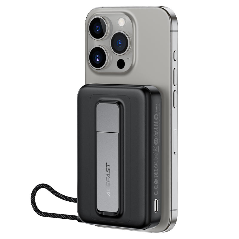 מטען נייד מגנטי (סוללת גיבוי) 10000mAh לטעינה אלחוטית מהירה 22.5W, אפור מטאלי