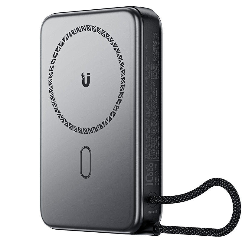 מטען נייד מגנטי (סוללת גיבוי) 10000mAh לטעינה אלחוטית מהירה 22.5W, אפור מטאלי