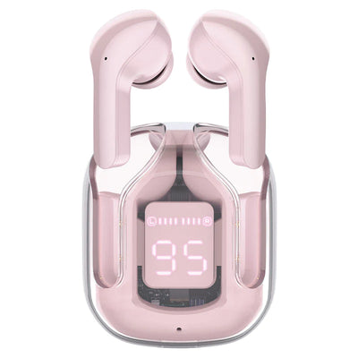 אוזניות אלחוטיות עם סינון רעשים, תצוגה דיגיטלית LED, ורוד