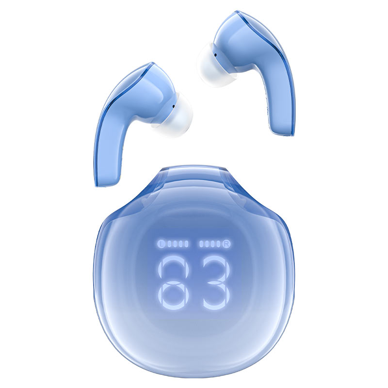 אוזניות אלחוטיות Bluetooth עם סינון רעשים, תצוגת LED חדשנית, עמידות למים, כחול