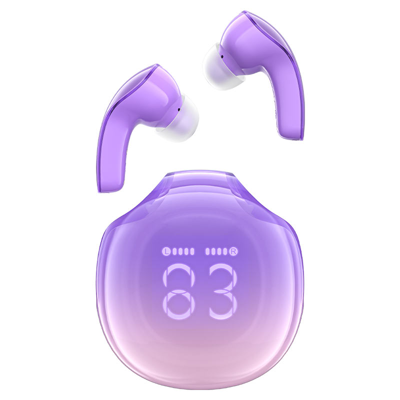 אוזניות אלחוטיות Bluetooth עם סינון רעשים, תצוגת LED חדשנית, עמידות למים, סגול