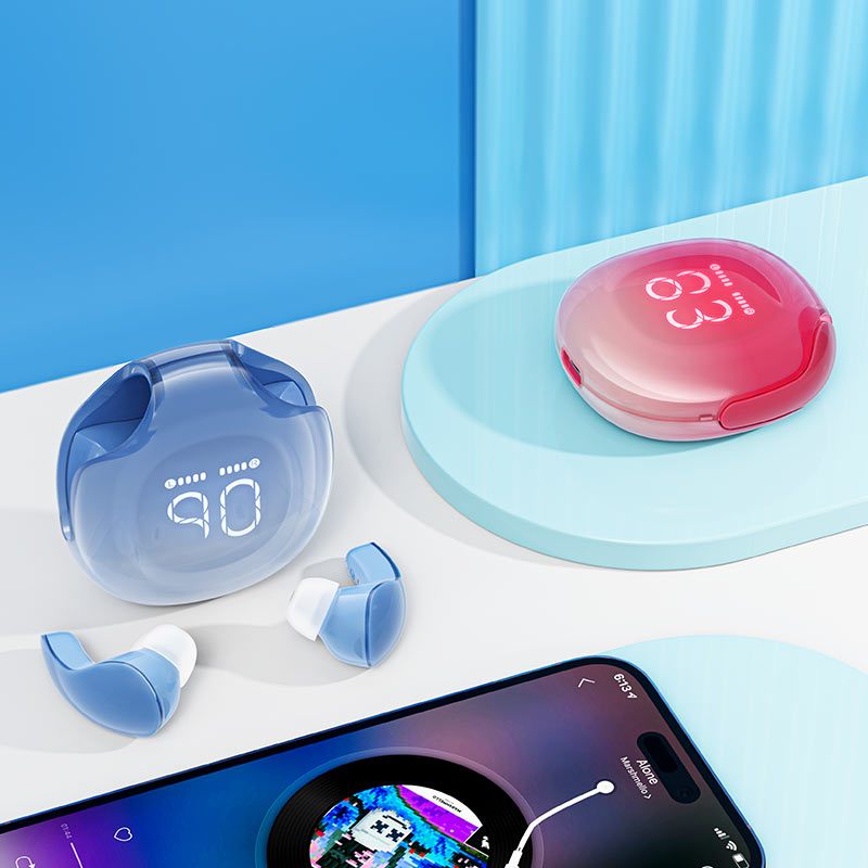 אוזניות אלחוטיות Bluetooth עם סינון רעשים, תצוגת LED חדשנית, עמידות למים, אדום