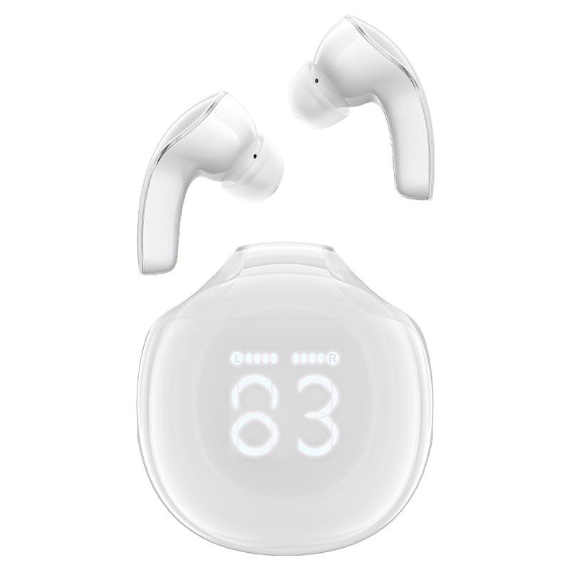 אוזניות אלחוטיות Bluetooth עם סינון רעשים, תצוגת LED חדשנית, עמידות למים, לבן