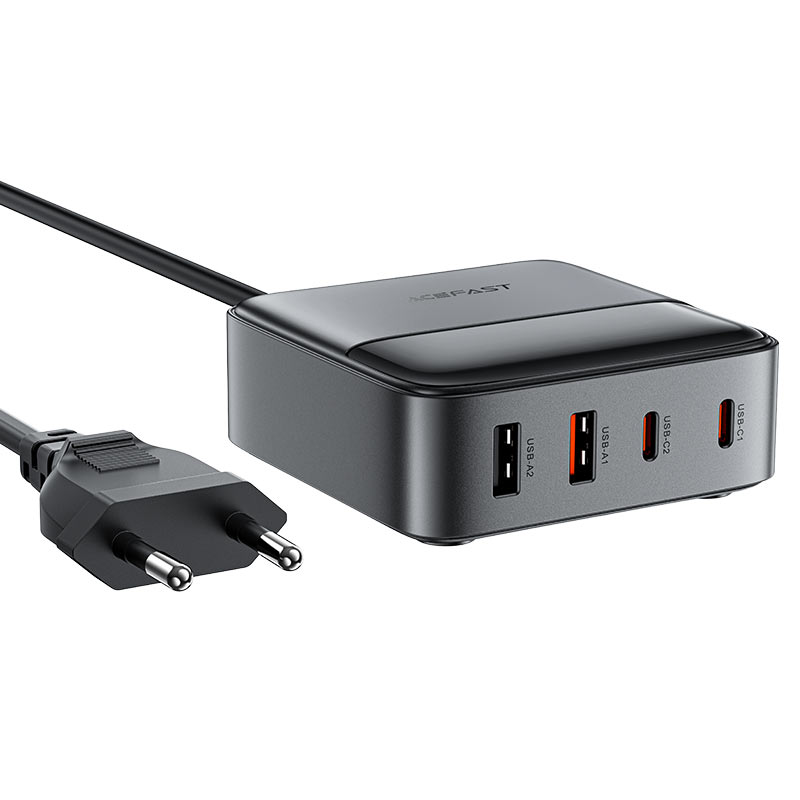 מטען מפוצל שולחני חכם עם 2 יציאות USB-C ו-2 יציאות USB-A, עמדת טעינה מהירה לכל המכשירים בבית או במשרד