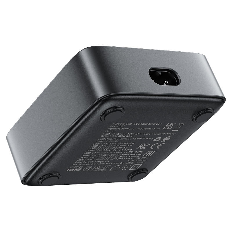 מטען מפוצל שולחני חכם עם 2 יציאות USB-C ו-2 יציאות USB-A, עמדת טעינה מהירה לכל המכשירים בבית או במשרד