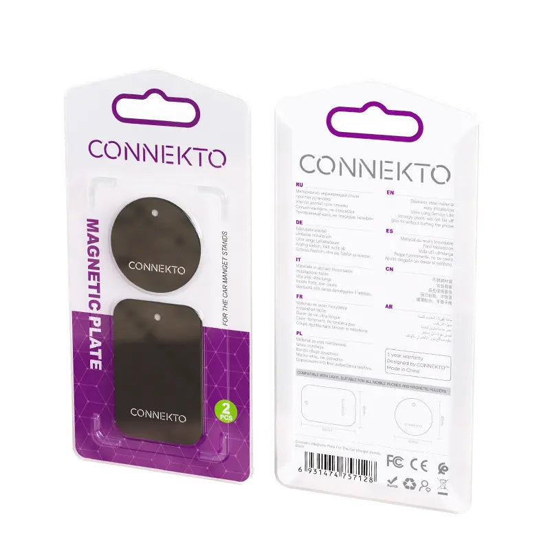 סט מדבקת מגנט לטלפון לרכב Connekto – לוחיות מתכת למעמדים מגנטיים בעיצוב דק במיוחד (2 יחידות)