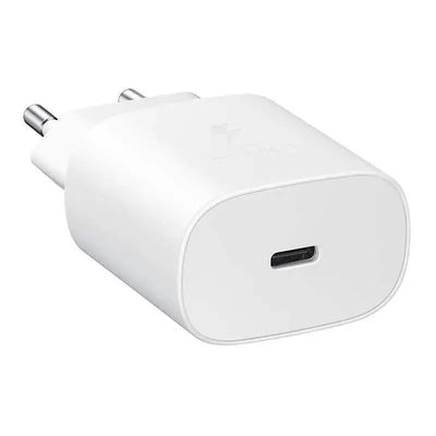 מטען קיר מקורי Samsung 25W + כבל Type-C ל-Type-C (סט) – יבואן רשמי סאני, לבן