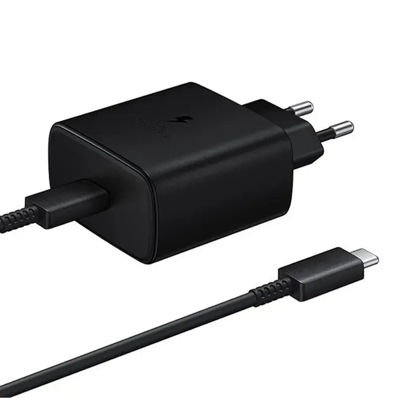 סט ראש מטען קיר סמסונג וכבל USB-C ל-USB-C, טעינה מהירה 25W, שחור