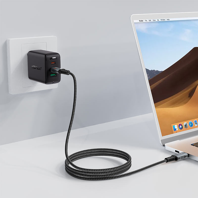 כבל סנכרון וטעינה מהירה USB-C ל-USB-C בחיפוי קלוע, ,תומך בטעינה מהירה עד 100W, אורך 2 מטר