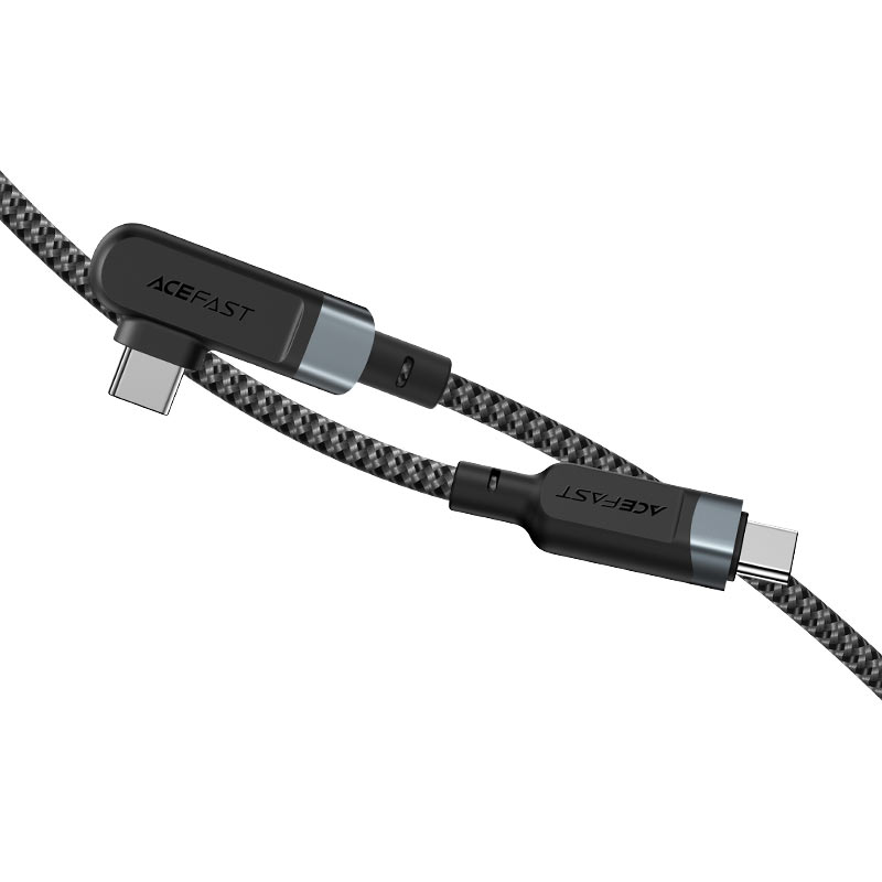 כבל סנכרון וטעינה איכותי USB-C ל-USB-C בזווית 90°, חיפוי קלוע, 2 מטר