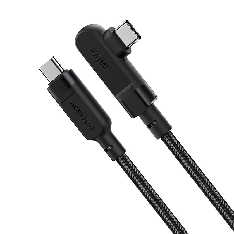 כבל סנכרון וטעינה איכותי USB-C ל-USB-C בזווית 90°, חיפוי קלוע, 2 מטר