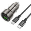 סט מטען מהיר לרכב הכולל ראש טעינה USB-C+USB-A וכבל טעינה USB-C ל-USB-C, עיצוב שקוף