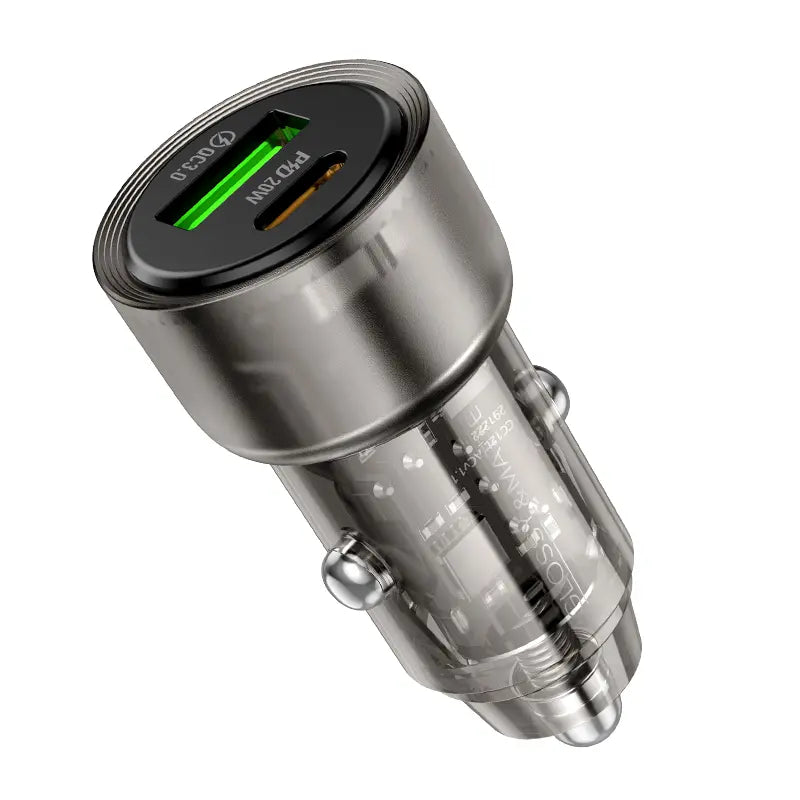 ראש מטען מהיר לרכב, 2 יציאות (USB-C+USB-A), עיצוב שקוף