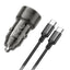 סט מטען מהיר לרכב הכולל ראש טעינה USB-C+USB-A וכבל טעינה USB-C ל-USB-C, עיצוב שקוף