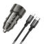 סט מטען מהיר לרכב הכולל ראש טעינה USB-C+USB-A וכבל טעינה USB-C ל-Lightning, עיצוב שקוף