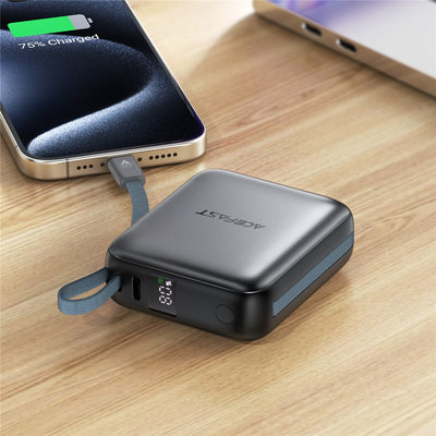 מטען נייד מגנטי (סוללת גיבוי) 10000mAh לטעינה אלחוטית מהירה, 2 כבלים מובנים