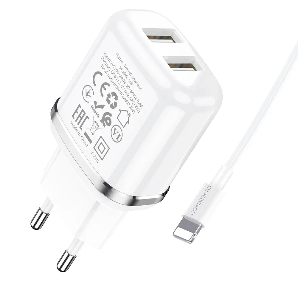 סט מטען 2 יציאות וכבל 12W ,USB to Lightning