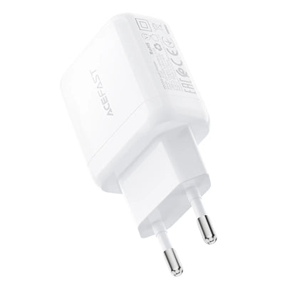 מטען קיר מהיר ACEFAST A130: חיבור  Type-C, טעינה עוצמתית של 20W בעיצוב קומפקטי, לבן