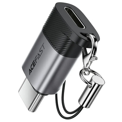 מתאם מ-Lightning ל-USB-C עוצמתי ACEFAST J19 – תמיכה בטעינה מהירה 60W והעברת נתונים, צבע אפור מטאלי