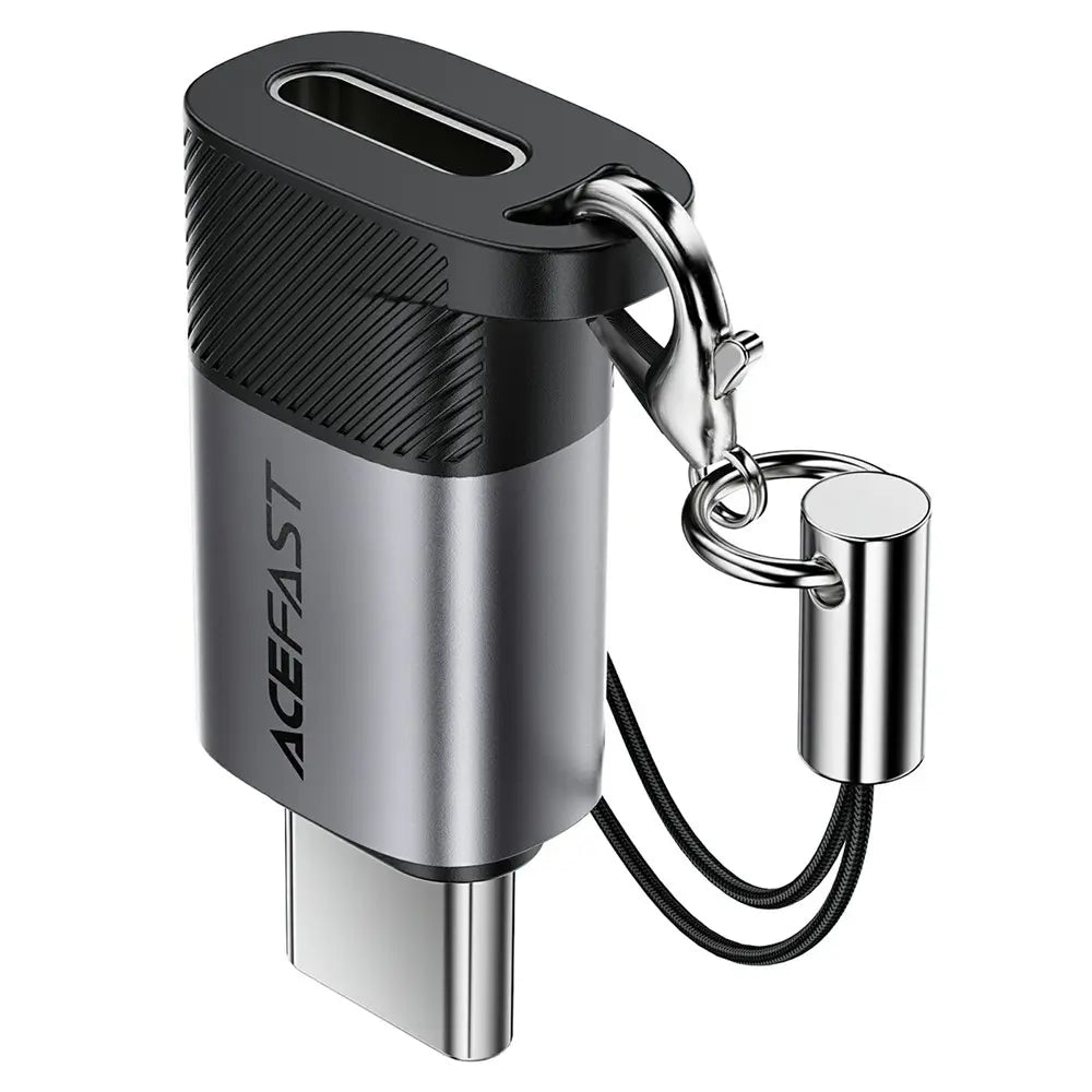 מתאם מ-Lightning ל-USB-C עוצמתי ACEFAST J19 – תמיכה בטעינה מהירה 60W והעברת נתונים, צבע אפור מטאלי