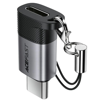 מתאם מ-Lightning ל-USB-C עוצמתי ACEFAST J19 – תמיכה בטעינה מהירה 60W והעברת נתונים, צבע אפור מטאלי