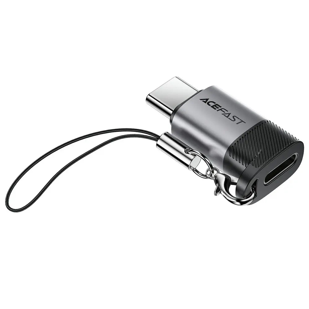 מתאם מ-Lightning ל-USB-C עוצמתי ACEFAST J19 – תמיכה בטעינה מהירה 60W והעברת נתונים, צבע אפור מטאלי